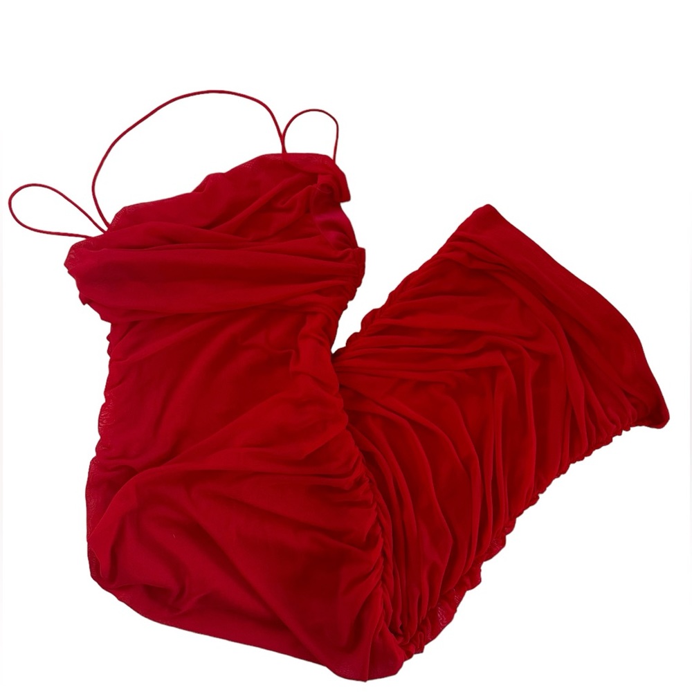 Red Ruched Bodycon Dress - Picture 7 of 8